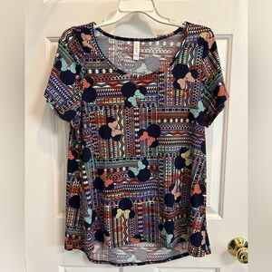 LuLaRoe Minnie Mouse Geometric Print Hi-Low Hem Short Sleeve Tunic - M - EUC